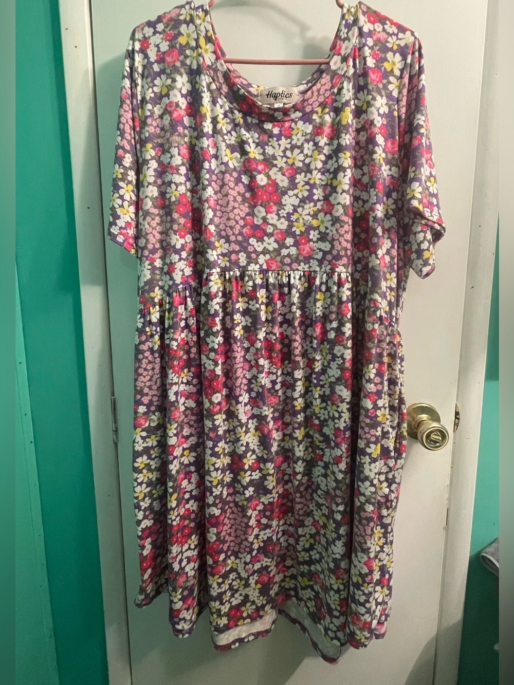 Haptics Super Soft Purple Floral Short-Sleeve Dress